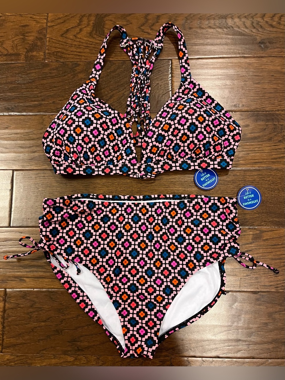 NWT Swimsuits For All Women’s 2 PIECE Pink Geometric Top 18 Bikini Bottoms 16 - Picture 1 of 12